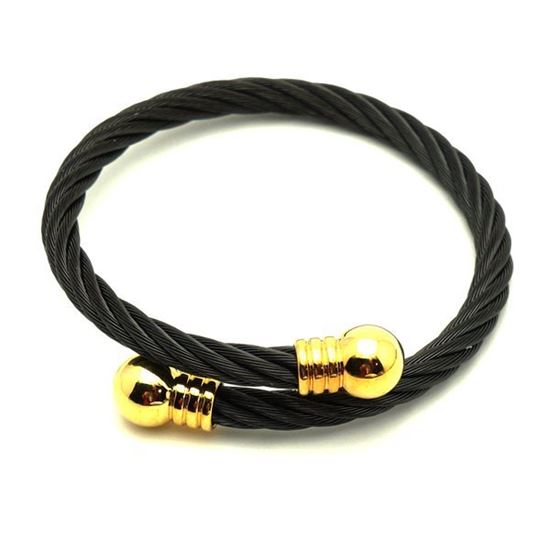Picture of Stainless Steel Black Cable Wire Bangle 