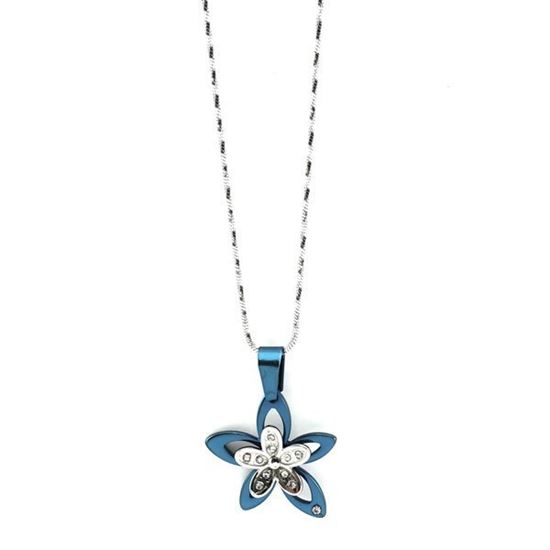 Picture of Blue Flower Necklace Stainless Steel Enamel