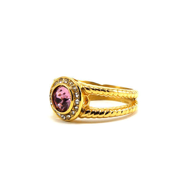 Picture of Crystal Gold Plating Pink Stainless Steel Ring